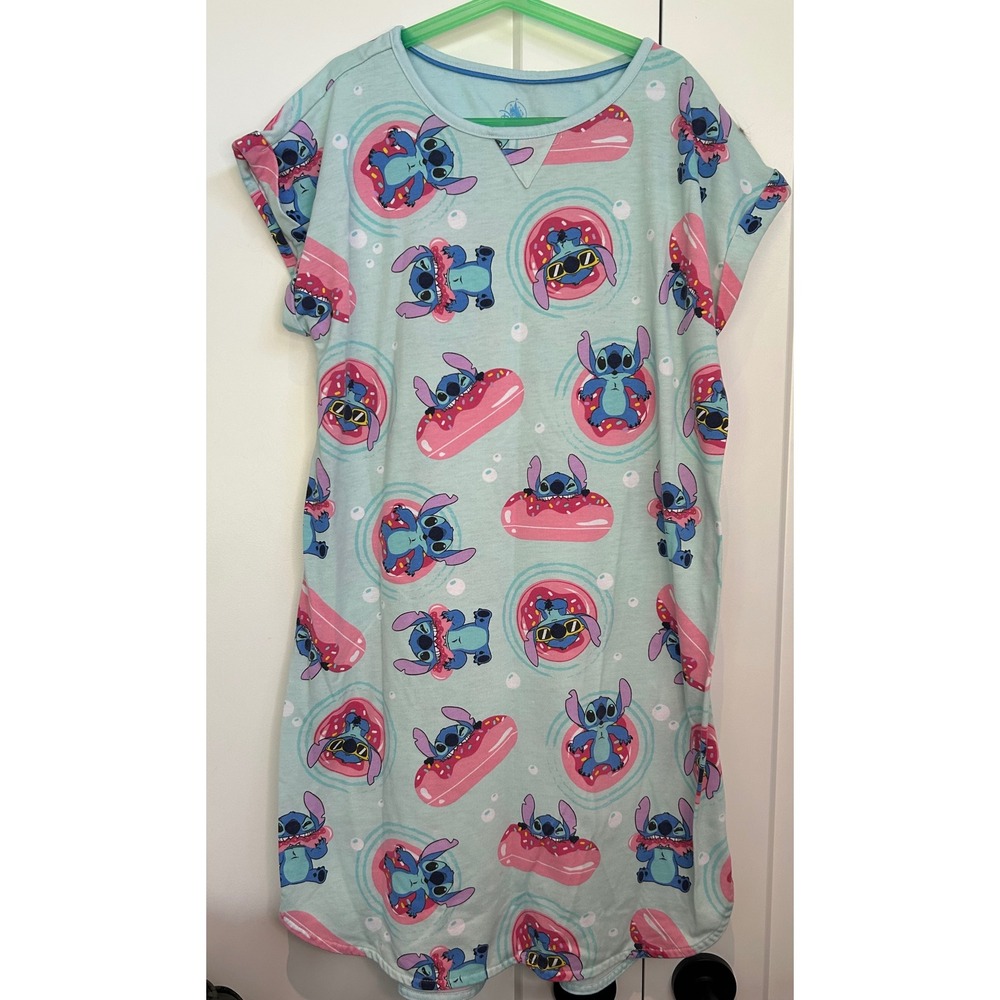 Disney Lilo & Stitch Aqua Blue‎ Sleep Shirt Nightgown Stitch on Floatie XS/S